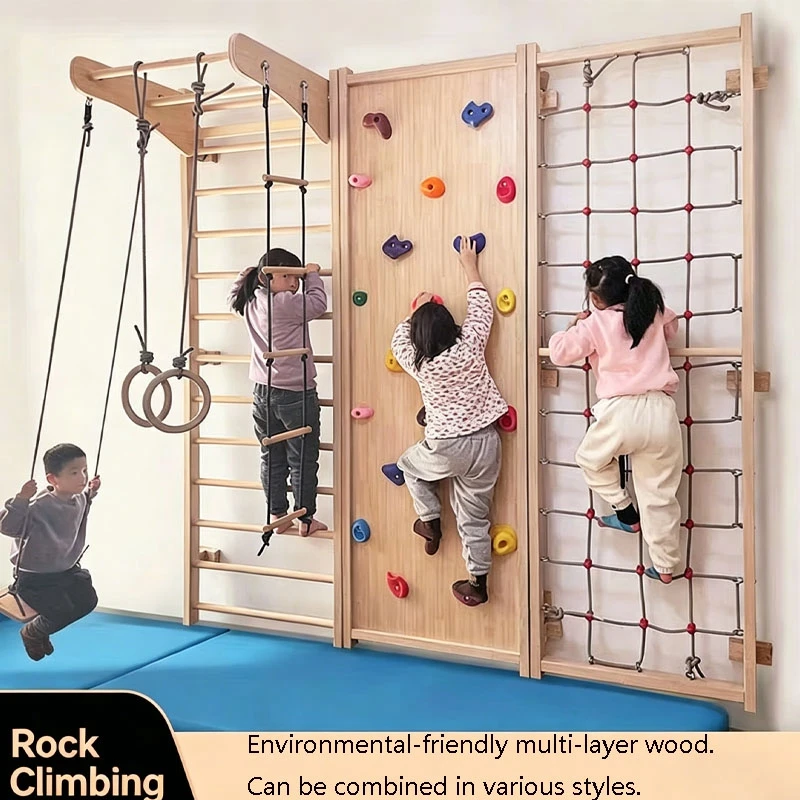 Kombinierte Holz-Kletterwand f&uuml;r Kinder